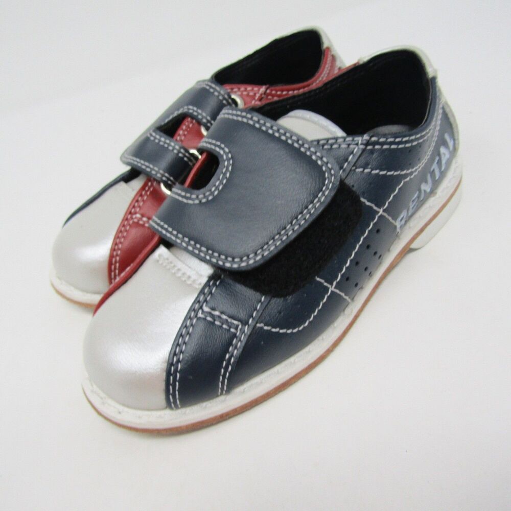 CLASSIC Youth Bowling Shoes Size 12/1 Red Navy Silver Hook & Loop Rental Style